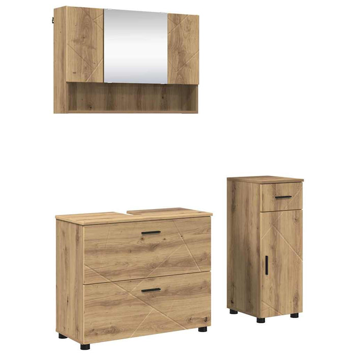 Set de mobilier pentru baie 3 buc. Stejar Artizanal WALTI