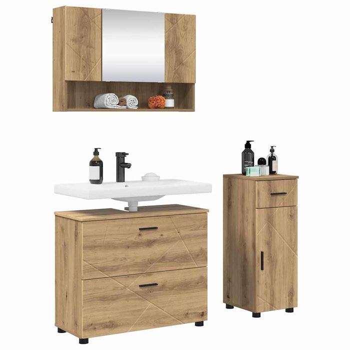 Set de mobilier pentru baie 3 buc. Stejar Artizanal WALTI