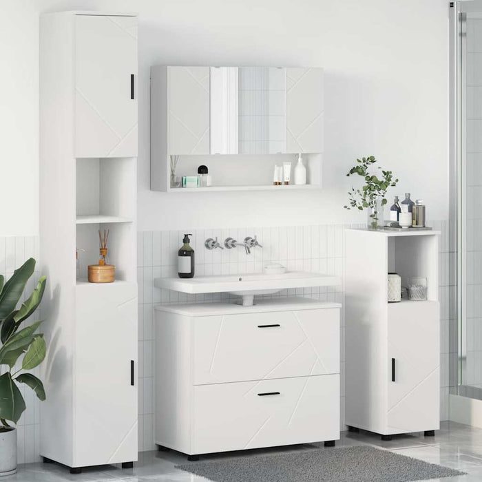 Set de mobilier pentru baie 4 pcs Alb Lemn aranjat și metal WALTI