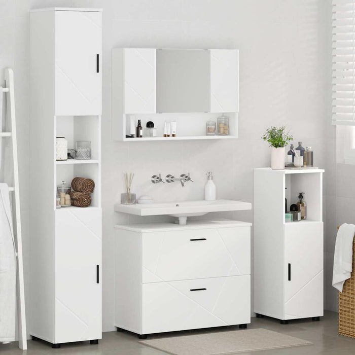 Set de mobilier pentru baie 4 pcs Alb Lemn aranjat și metal WALTI