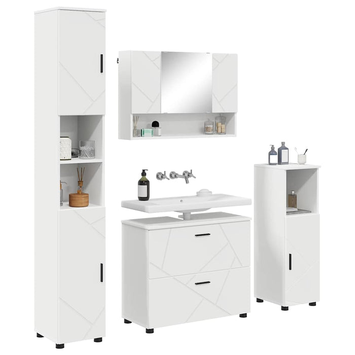 Set de mobilier pentru baie 4 pcs Alb Lemn aranjat și metal WALTI