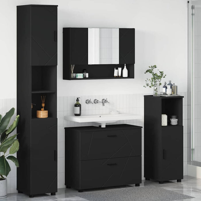 Set de mobilier pentru baie 4 pcs Negru Lemn aranjat și metal WALTI