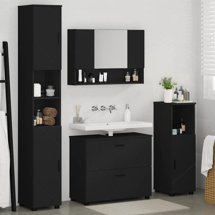 Set de mobilier pentru baie 4 pcs Negru Lemn aranjat și metal WALTI