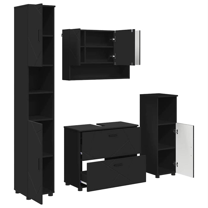 Set de mobilier pentru baie 4 pcs Negru Lemn aranjat și metal WALTI
