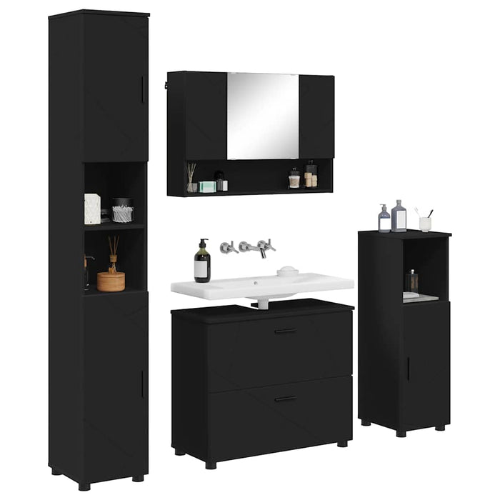 Set de mobilier pentru baie 4 pcs Negru Lemn aranjat și metal WALTI