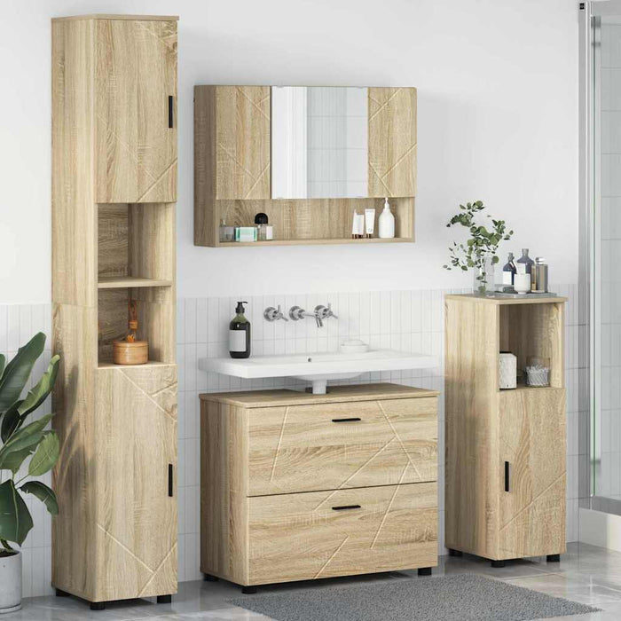 Set de mobilier pentru baie cu sertar 4 pcs Stejar Sonoma WALTI