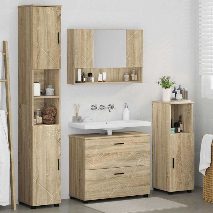 Set de mobilier pentru baie cu sertar 4 pcs Stejar Sonoma WALTI