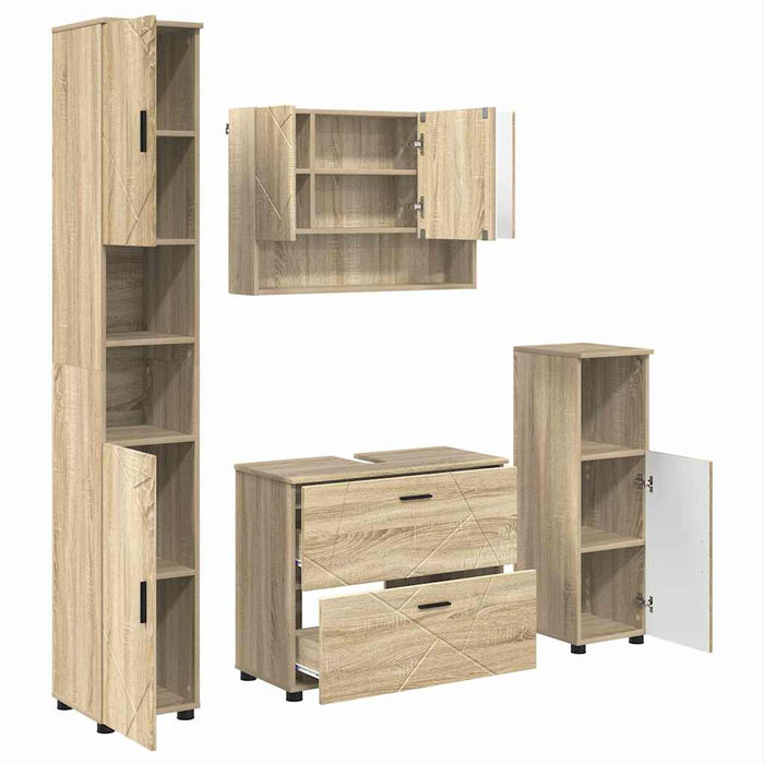 Set de mobilier pentru baie cu sertar 4 pcs Stejar Sonoma WALTI