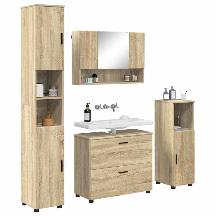 Set de mobilier pentru baie cu sertar 4 pcs Stejar Sonoma WALTI