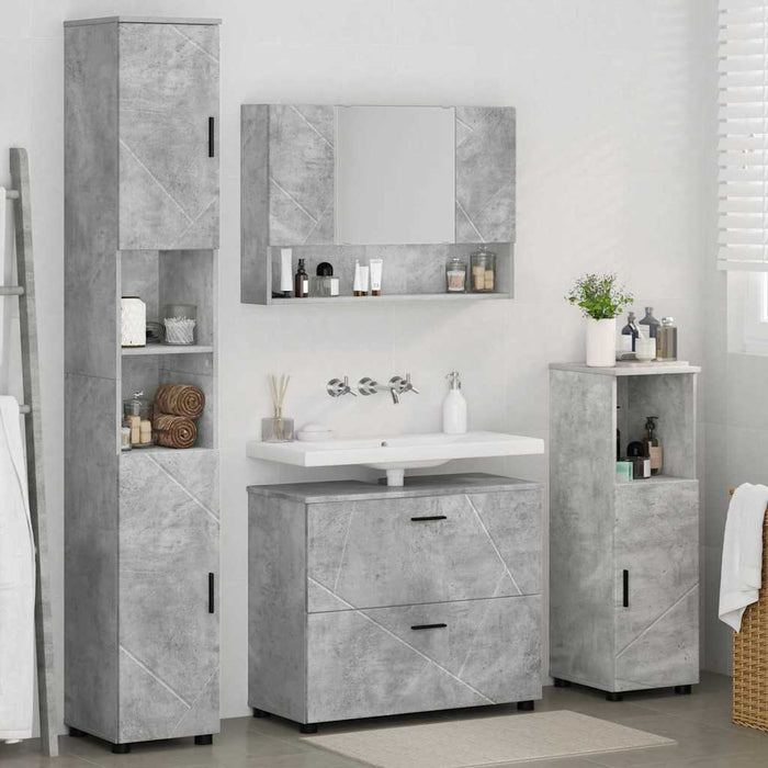 Set de mobilier pentru baie cu sertar 4 pcs Gri din beton WALTI