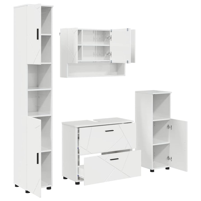 Set de mobilier pentru baie cu sertar cu raft 4 pcs Alb lucios WALTI