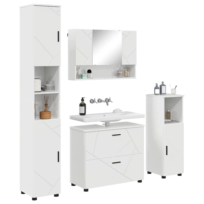 Set de mobilier pentru baie cu sertar cu raft 4 pcs Alb lucios WALTI