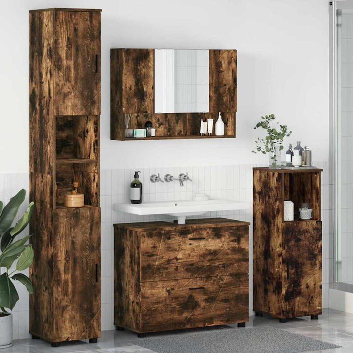 Set de mobilier pentru baie 4 buc. Stejar fumuriu - WALTI WALTI