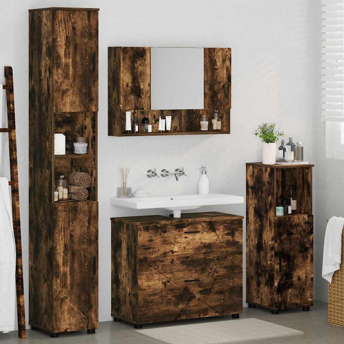 Set de mobilier pentru baie 4 buc. Stejar fumuriu - WALTI WALTI