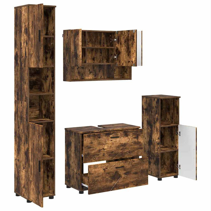 Set de mobilier pentru baie 4 buc. Stejar fumuriu - WALTI WALTI