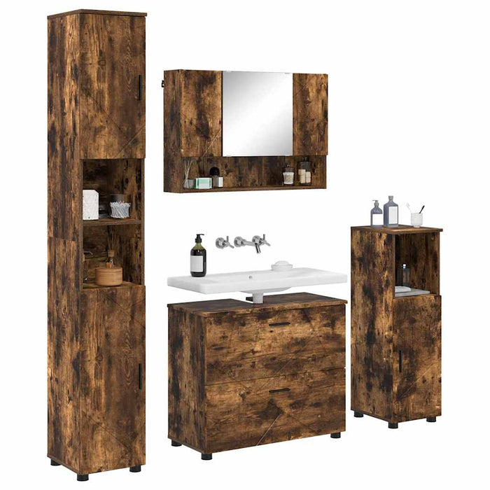 Set de mobilier pentru baie 4 buc. Stejar fumuriu - WALTI WALTI