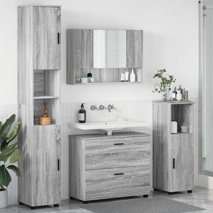 Set de mobilier pentru baie cu sertar cu raft 4 pcs Gri Sonoma WALTI