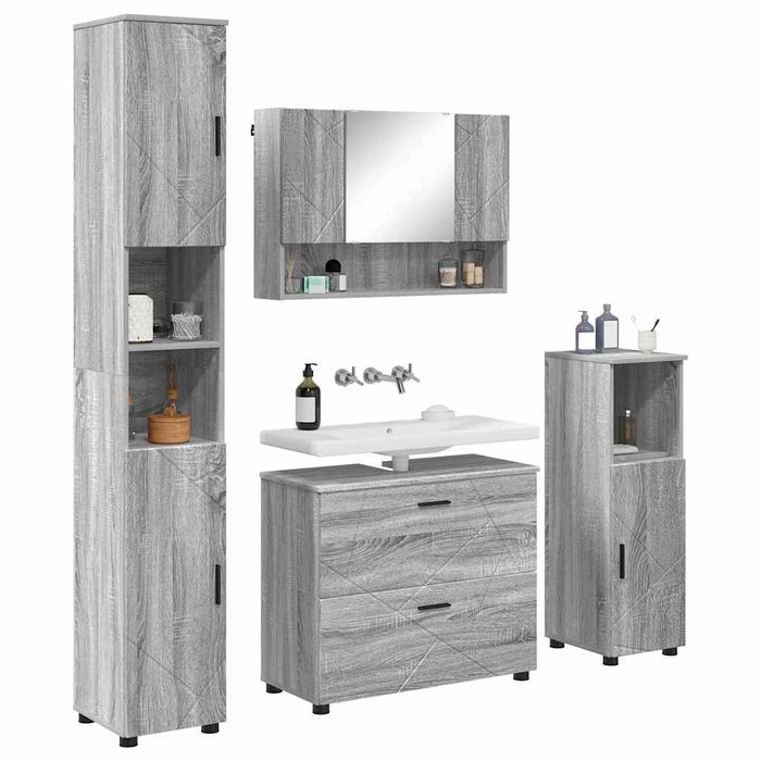 Set de mobilier pentru baie cu sertar cu raft 4 pcs Gri Sonoma WALTI
