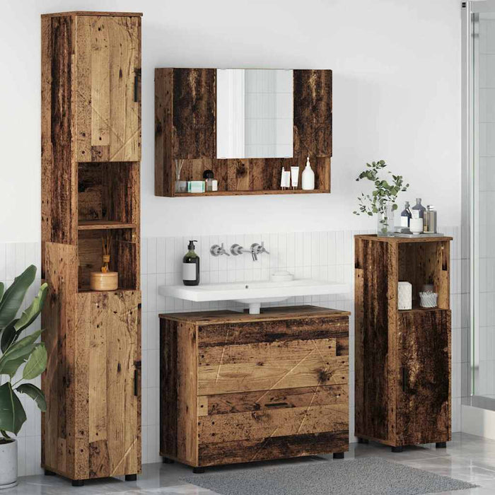 Set de mobilier pentru baie cu sertar cu raft 4 pcs Lemn Vechi WALTI