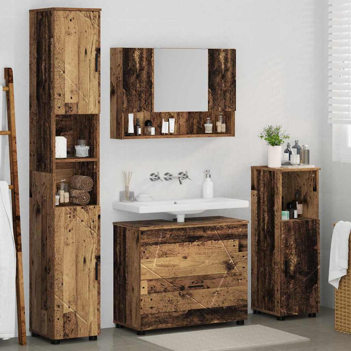 Set de mobilier pentru baie cu sertar cu raft 4 pcs Lemn Vechi WALTI