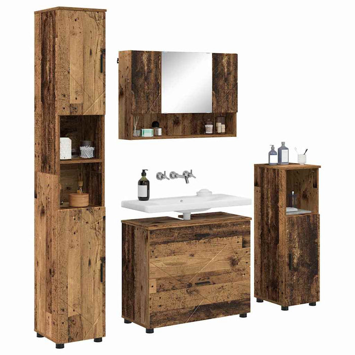 Set de mobilier pentru baie cu sertar cu raft 4 pcs Lemn Vechi WALTI