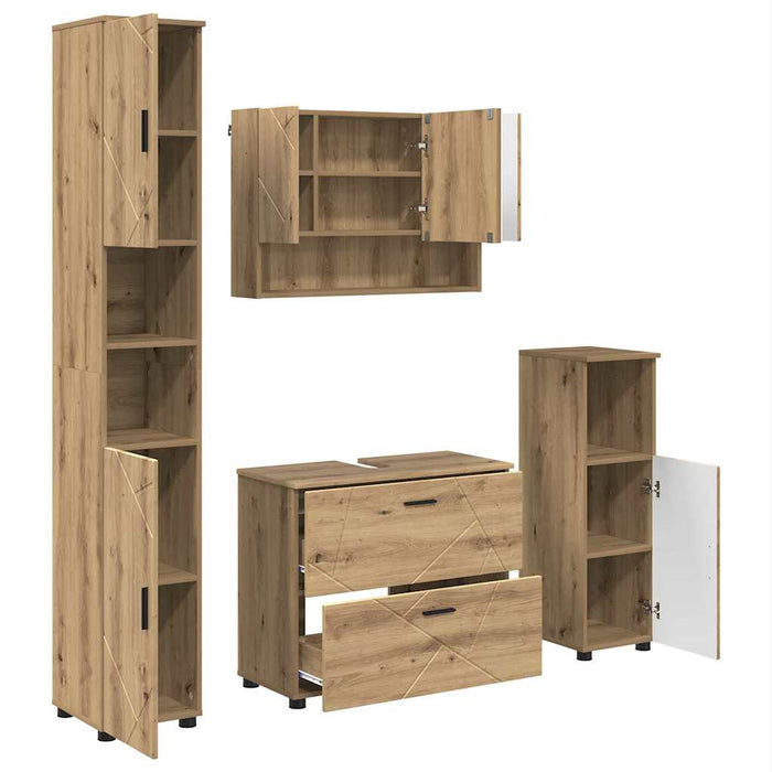 Set de mobilier pentru baie 4 buc. Stejar Artizanal WALTI