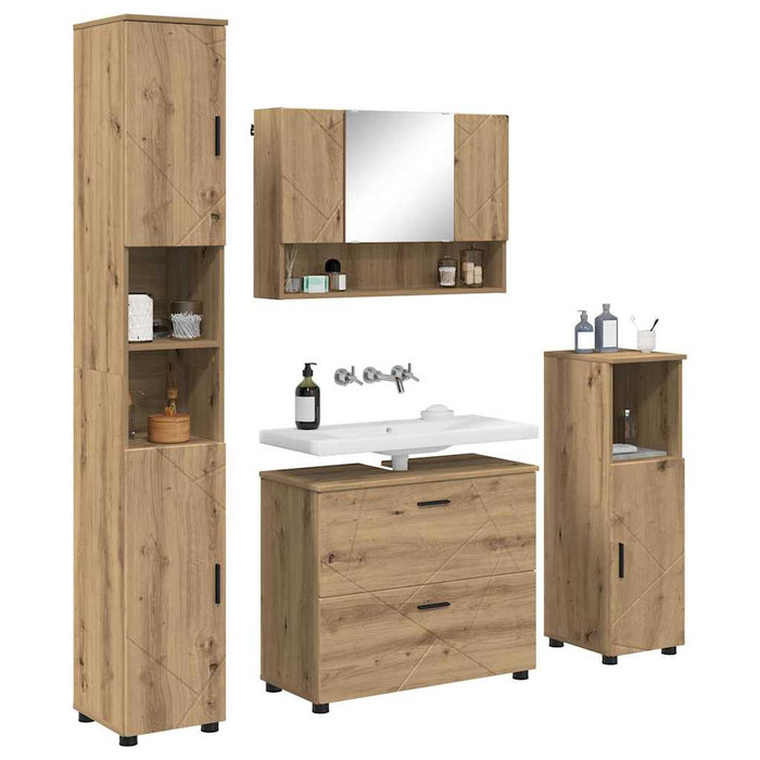 Set de mobilier pentru baie 4 buc. Stejar Artizanal WALTI