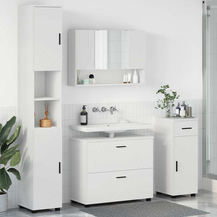 Set de mobilier pentru baie 4 pcs Alb Lemn aranjat și metal - WALTI WALTI