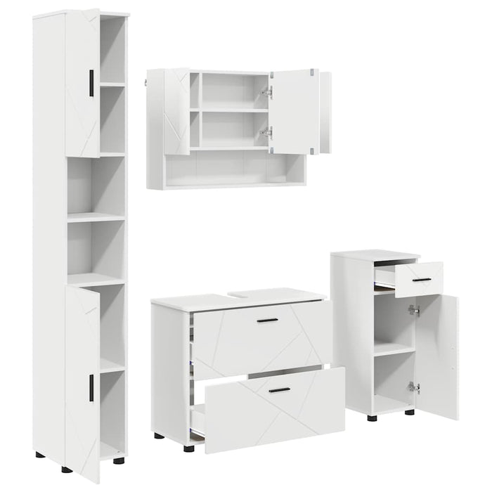 Set de mobilier pentru baie 4 pcs Alb Lemn aranjat și metal - WALTI WALTI