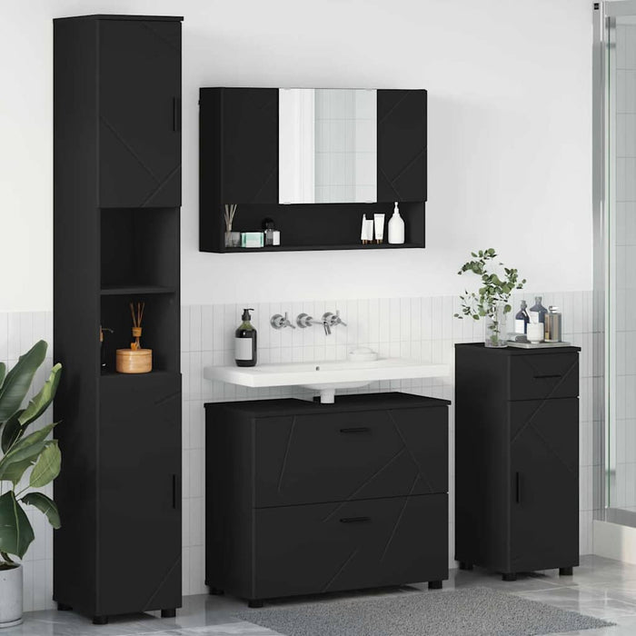 Set de mobilier pentru baie 4 pcs Negru Lemn aranjat și metal WALTI