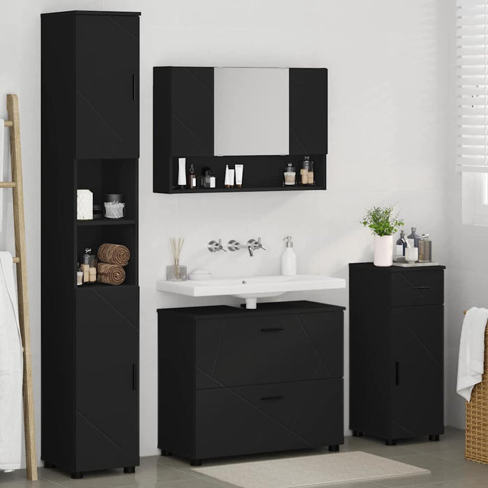 Set de mobilier pentru baie 4 pcs Negru Lemn aranjat și metal WALTI