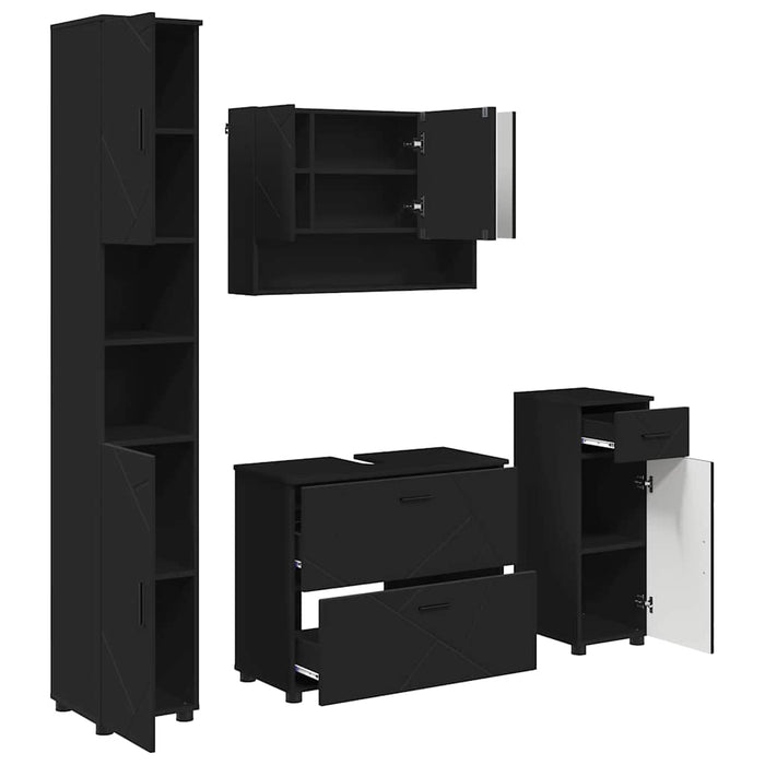 Set de mobilier pentru baie 4 pcs Negru Lemn aranjat și metal WALTI