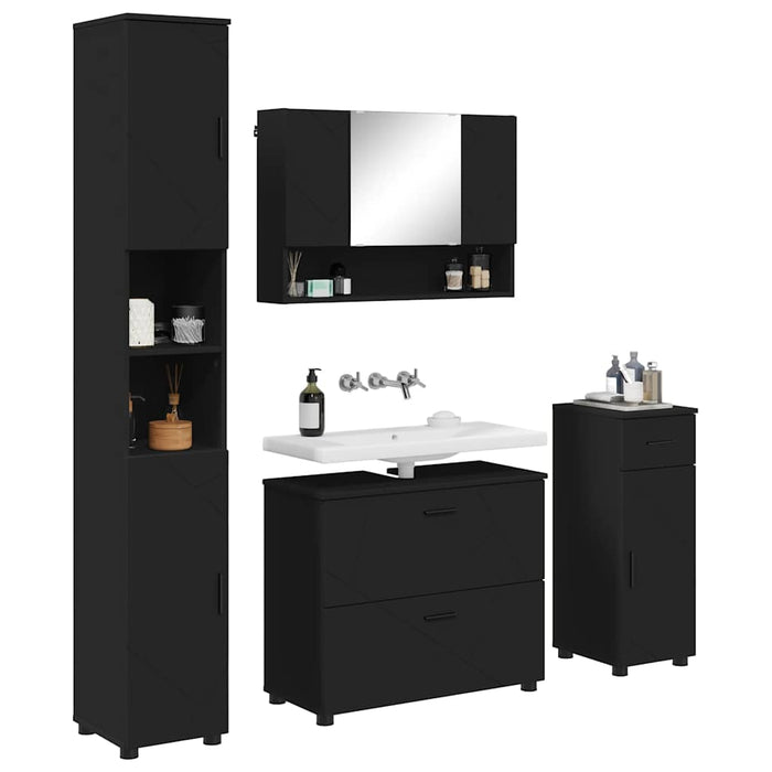 Set de mobilier pentru baie 4 pcs Negru Lemn aranjat și metal WALTI