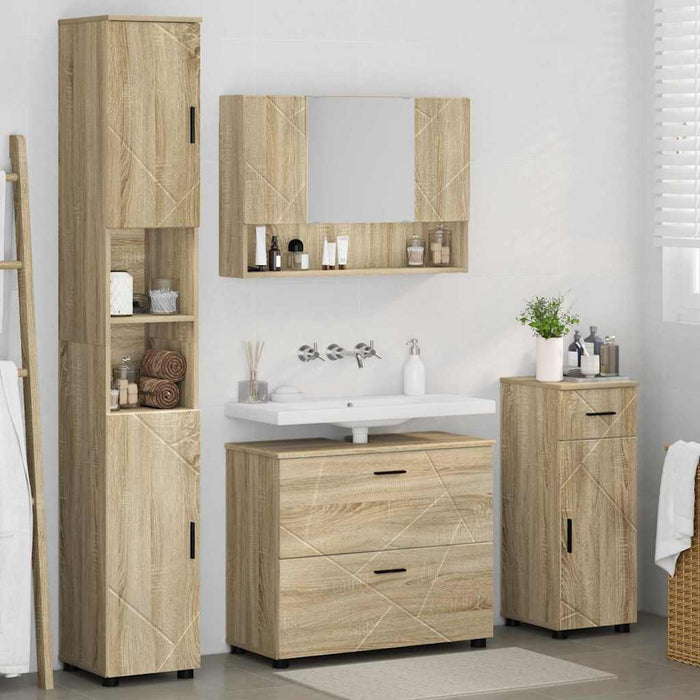 Set de mobilier pentru baie cu sertar 4 pcs Stejar Sonoma WALTI