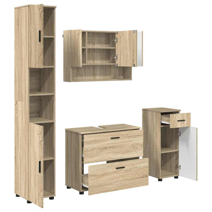 Set de mobilier pentru baie cu sertar 4 pcs Stejar Sonoma WALTI