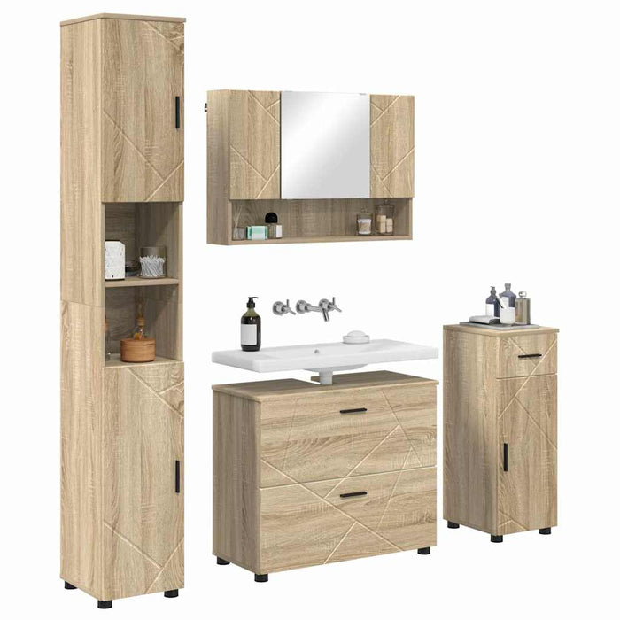 Set de mobilier pentru baie cu sertar 4 pcs Stejar Sonoma WALTI