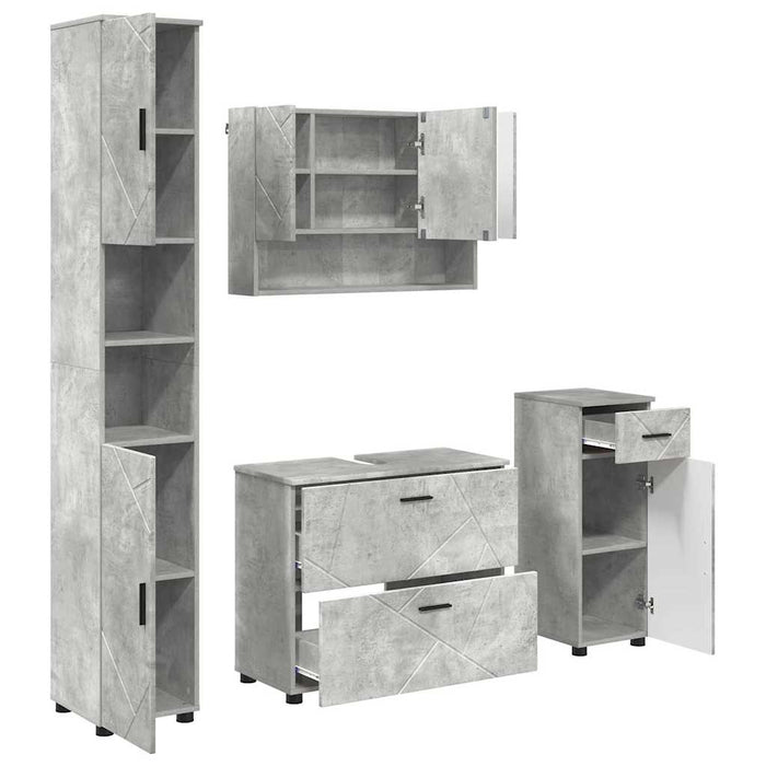 Set de mobilier pentru baie cu sertar 4 pcs Gri din beton WALTI
