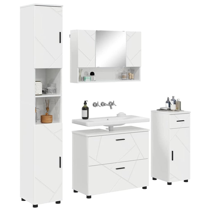 Set de mobilier pentru baie cu sertar cu raft 4 pcs Alb lucios WALTI