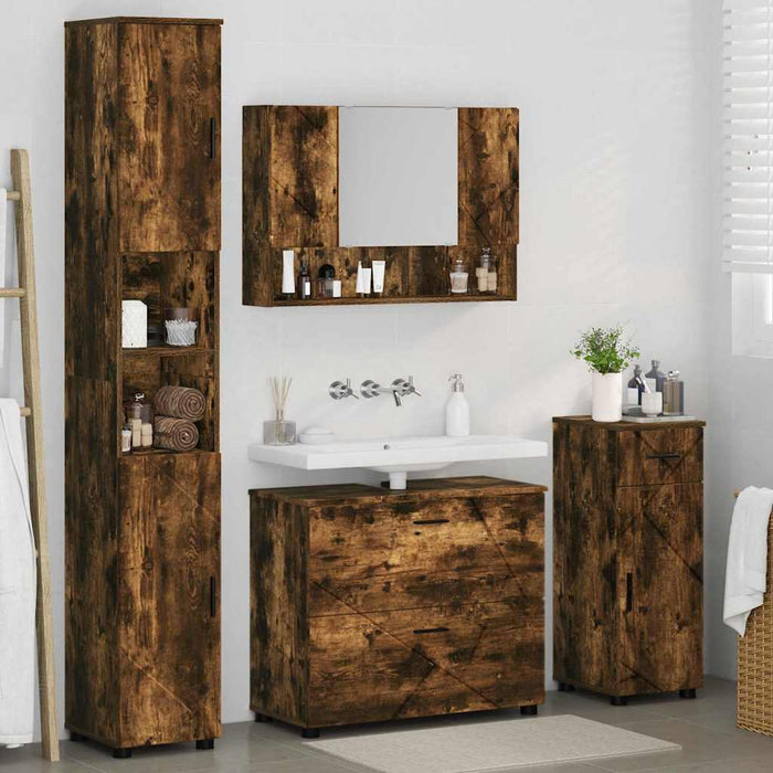 Set de mobilier pentru baie 4 buc. Stejar fumuriu - WALTI WALTI