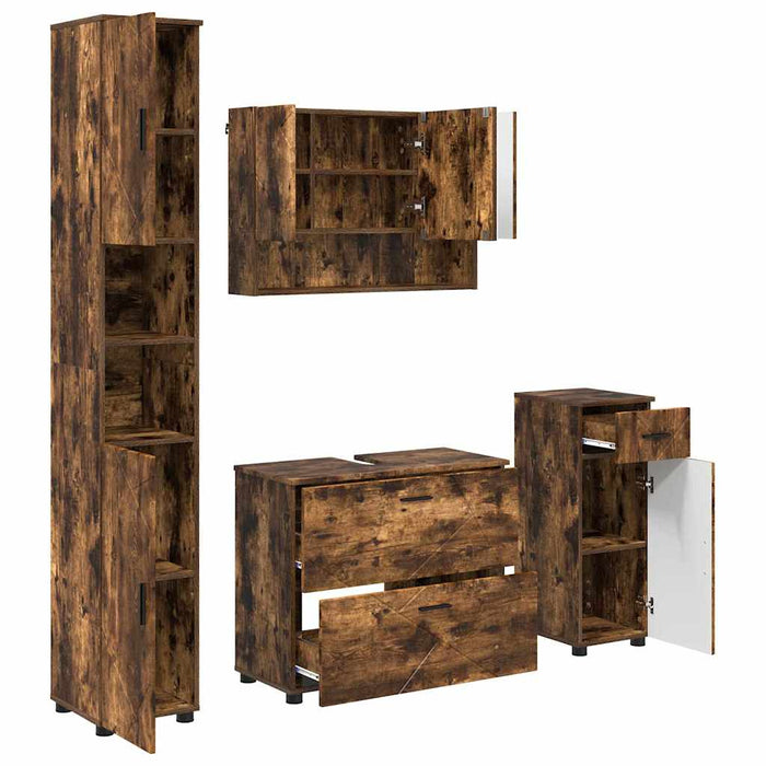 Set de mobilier pentru baie 4 buc. Stejar fumuriu - WALTI WALTI