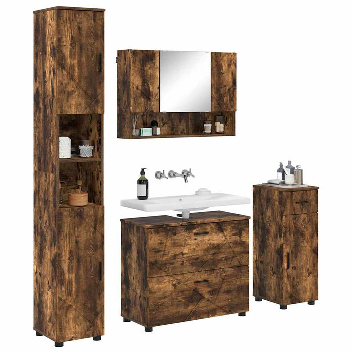 Set de mobilier pentru baie 4 buc. Stejar fumuriu - WALTI WALTI