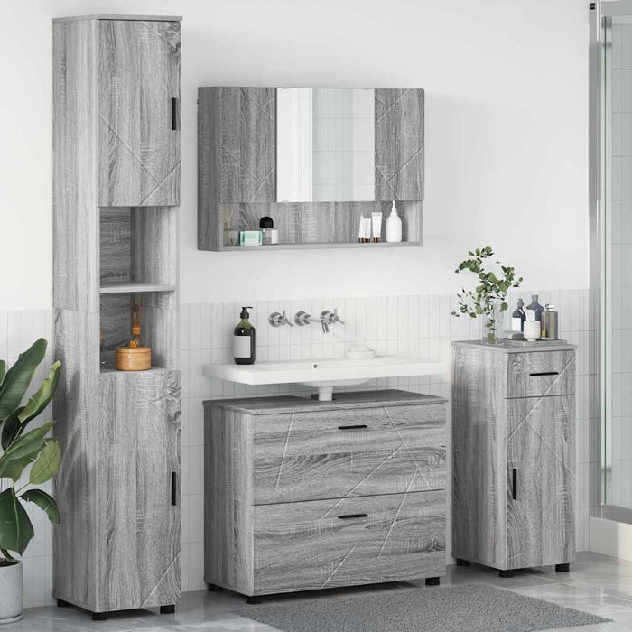 Set de mobilier pentru baie cu sertar cu raft 4 pcs Gri Sonoma WALTI