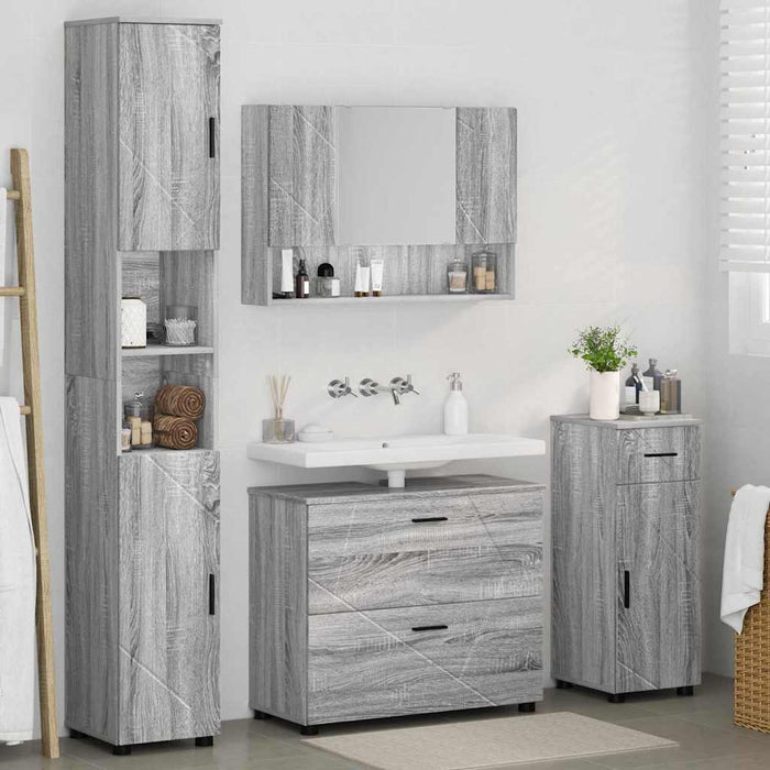 Set de mobilier pentru baie cu sertar cu raft 4 pcs Gri Sonoma WALTI
