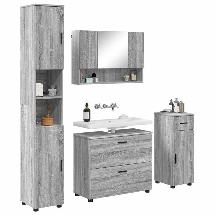 Set de mobilier pentru baie cu sertar cu raft 4 pcs Gri Sonoma WALTI
