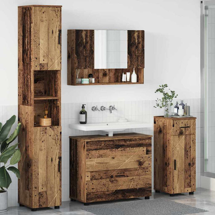 Set de mobilier pentru baie cu sertar cu raft 4 pcs Lemn Vechi WALTI