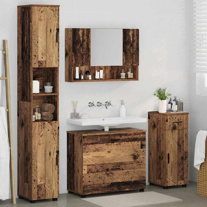 Set de mobilier pentru baie cu sertar cu raft 4 pcs Lemn Vechi WALTI