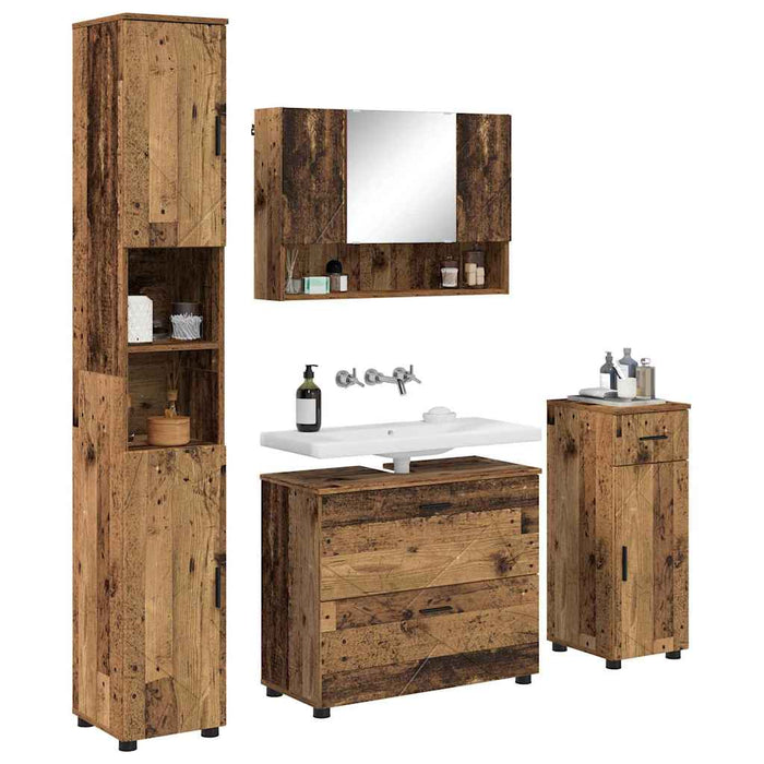 Set de mobilier pentru baie cu sertar cu raft 4 pcs Lemn Vechi WALTI