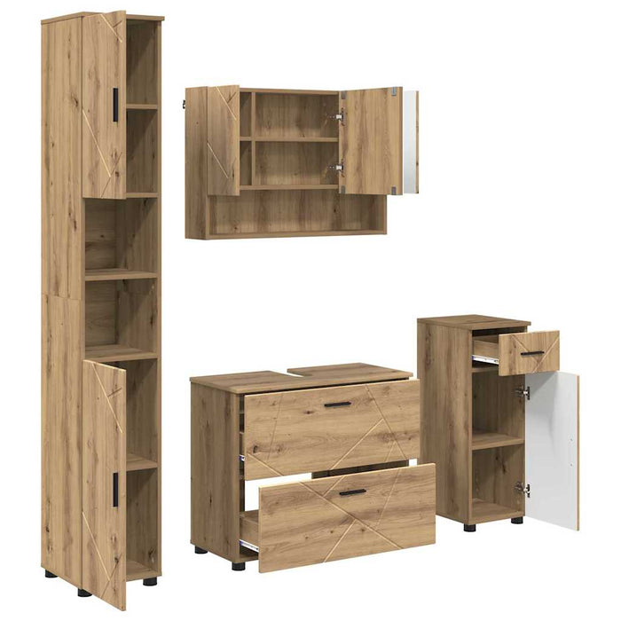 Set de mobilier pentru baie 4 buc. Stejar Artizanal WALTI