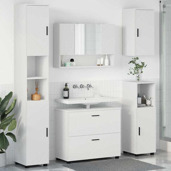 Set de mobilier pentru baie 5 pcs Alb Lemn aranjat și metal WALTI