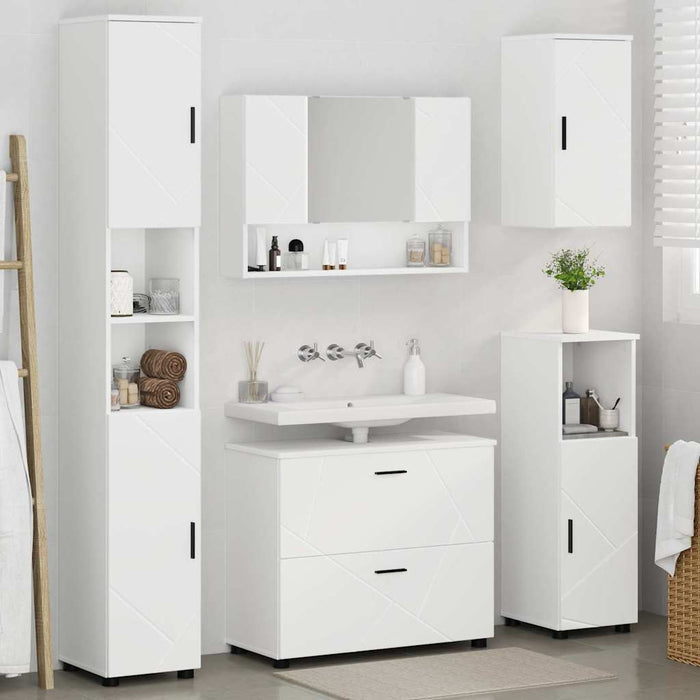 Set de mobilier pentru baie 5 pcs Alb Lemn aranjat și metal WALTI